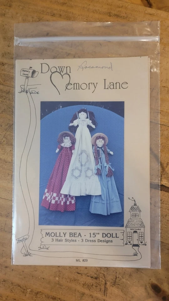 15" Dolls stuffed toy w dress Down Memory Lane, Molly Bea, Sewing Pattern ML 29 - Image 1 of 3