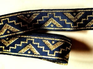 Zwei Meter alte Brokatborte - 25 mm breit - Blau/Gold - Bild 1 von 2