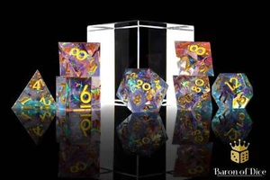 Pretty In Pink! Sharp Edge RPG Dice Set - 7 Pieces Handcrafted Resin Dice by Bar - Picture 1 of 2