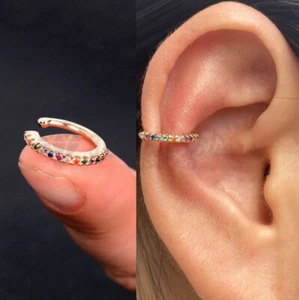 14ct Real Gold Plated Hinged Cubic Zirconia Ear Cuff Cartilage Fashion Earrings - Picture 1 of 2