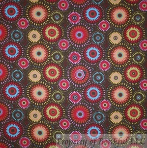BonEful Fabric Cotton Brown Red Pink Flower Rainbow Hippie Polka Dot Print SCRAP - Picture 1 of 12