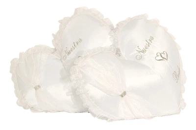 Juego de almohadas de rodillas de boda de corazón blanco - Almohadas de rodillas de satén Nuestra Boda  Foto 1 de 2