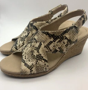 New Collection By Clarks Snake Print Wedge Espadrille Lafley Alaine 9.5M Shoes - Picture 1 of 8