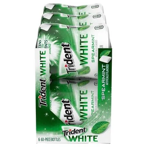 Trident White Spearmint Sugar Free Gum 60 Count Pack of 6 Teeth Whitening Gum - Picture 1 of 12
