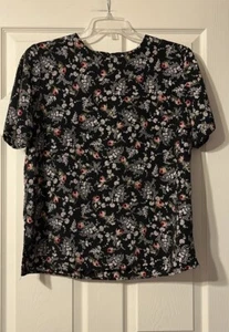 Vintage Maggie Sweet Black Tan Rose Print Blouse Large - Picture 1 of 5