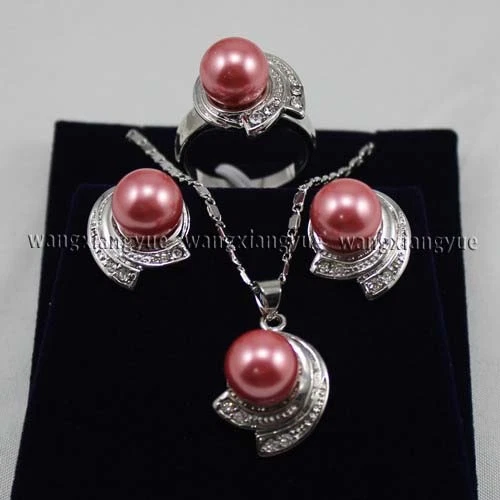 8Colors Fashion Jewelry Shell Pearl Gemstones Earrings Ring Pendant Necklace Set - Image 1 of 1