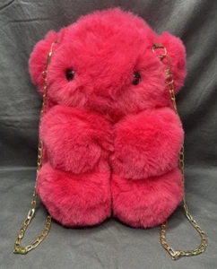 Plush Pink Bear Backpack Purse Gold Chain Gummie Gummy Cosplay Dressup Anime - Picture 1 of 22
