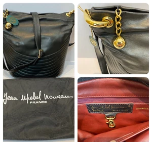 QUALITY Vtg Handbag Black Leather Burgundy Lining Quilted Bag Charm France - Picture 1 of 19