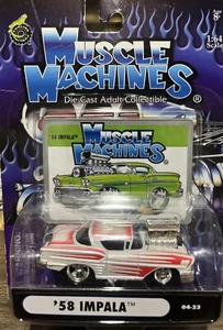 1958 IMPALA CHEVY BLOWN '58 WHITE & RED 1/64 MUSCLE MACHINES DIECAST CAR # 04-23 - Picture 1 of 8