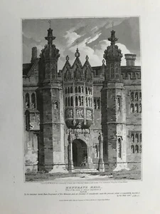 Impresión antigua de 1809; Hengrave Hall cerca de Bury St. Edmunds Suffolk después de Mackenzie - Imagen 1 de 2