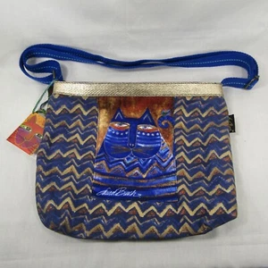 Laurel Burch Cat Shoulder Bag Cotton Purse Blue Orange Gold Canvas Crossbody NEW - Picture 1 of 12