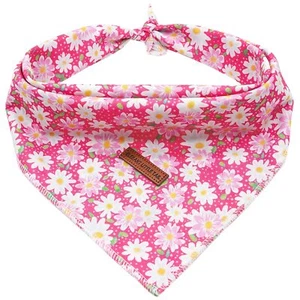 1 PC Pink Floral Dog Bandana Square Pet Scarf Adjustable Bib for Small-Large - Picture 1 of 6