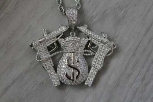 5 Ct Round Moissanite Money Bag Secured Double Gun Pendant 925 Sterling Silver - Picture 1 of 4