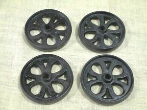 4 CAST IRON WHEELS CART FACTORY FARM RANCH STEAMPUNK TABLE HIT MISS WHEEL BLACK - Picture 1 of 8