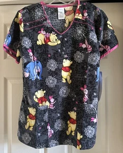 NWT Cherokee Medium Scrubs Tooniforms Disney Piglet Winnie The Pooh Eeyore  Top - Picture 1 of 3