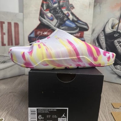 Nike Air Jordan Post Slides Niños Grandes Blanco Fucsia Naranja Talla 5Y, 6Y, 7Y Foto 1 de 4