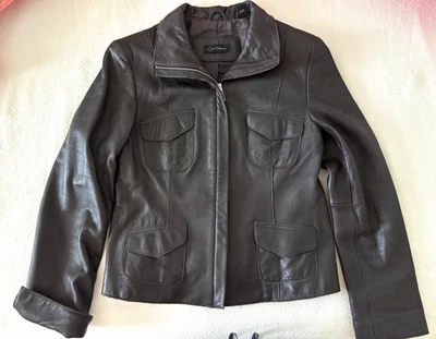 CONTEX Leather Jacket in Dark Brown size L women's petite - Image 1 of 4