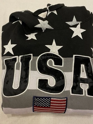 American Flag Hoodie Mens Small. Washington DC USA Red White Blue Stars Stripes - Image 1 of 4