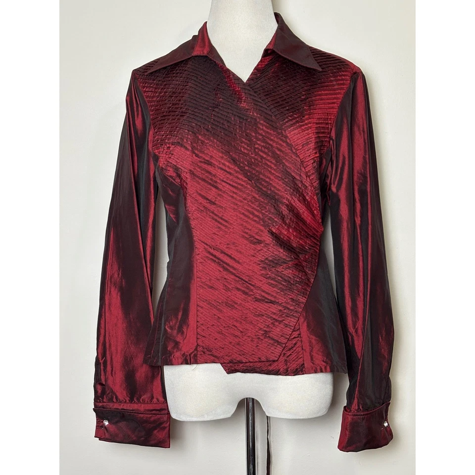 ETCETERA 女式丝绸裹身衬衫 12 码正装派对假日 Glam — 第 1/4 张图片