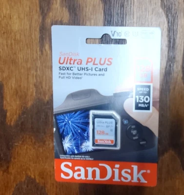 130 MB/s SanDisk Ultra PLUS 128GB SD Memory Card SDXC UHS-I V 10 CLASS HD VIDEO - Image 1 of 2