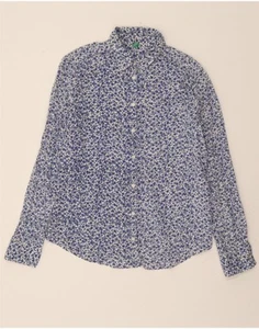 BENETTON Womens Shirt UK 14 Medium Blue Floral Cotton RL10 - Picture 1 of 3