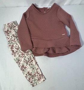 Tahari Set Floral Pants Long Sleeve Ruffle Top Shirt Rose Pink Flower Girls Sz 4 - Picture 1 of 14