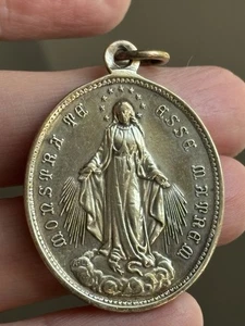 Antiker Sterling religiöser Medaillenanhänger Maria britische Punzen groß - Bild 1 von 11