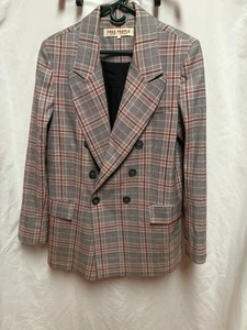FREE PEOPLE Plaid Oversized Blazer Women's L Gray Black Double Breasted Jacket - Picture 1 of 7