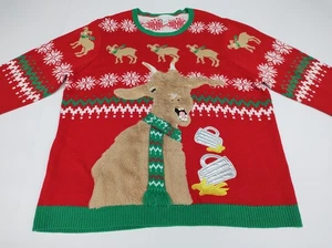 Jolly Pullover Weihnachten Ugly Unisex 2XL Ziege trinkt Bier Winter rot lustig - Bild 1 von 24