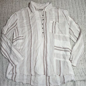 Top boho a rayas de lino/algodón mediano Wonderly para mujer de gran tamaño - Imagen 1 de 18