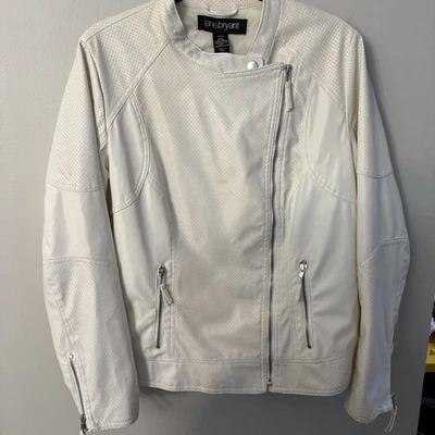 Chaqueta de Moto Lane Bryant Blanca Vegana Imitación Cuero Talla 14/16 Cremallera Cuello Botón Foto 1 de 4