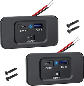 Dual USB Ladepanel, QC3.0 USB A und PD Typ C USB Steckdose mit Schalter - Bild 1 von 9