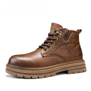 Handmade Male Ankle Boots Business High Top Sneakers Leather Waterproof Loafers - Picture 1 of 17