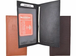 RFID Blocking Hand Crafted Soft Leather Simple Checkbook Cover Croco Pattern - Picture 1 of 15