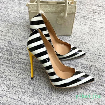 Женские в полоску классические туфли-лодочки высокий каблук платье официальный вечер туфли на высоком каблуке OL - Изображение 1 из 4