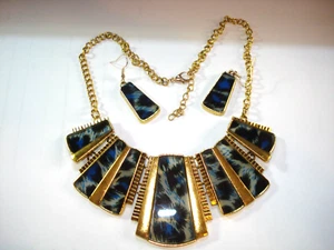 Womans Blue Fashion Statement Choker Necklace n Earrings New! - Picture 1 of 3