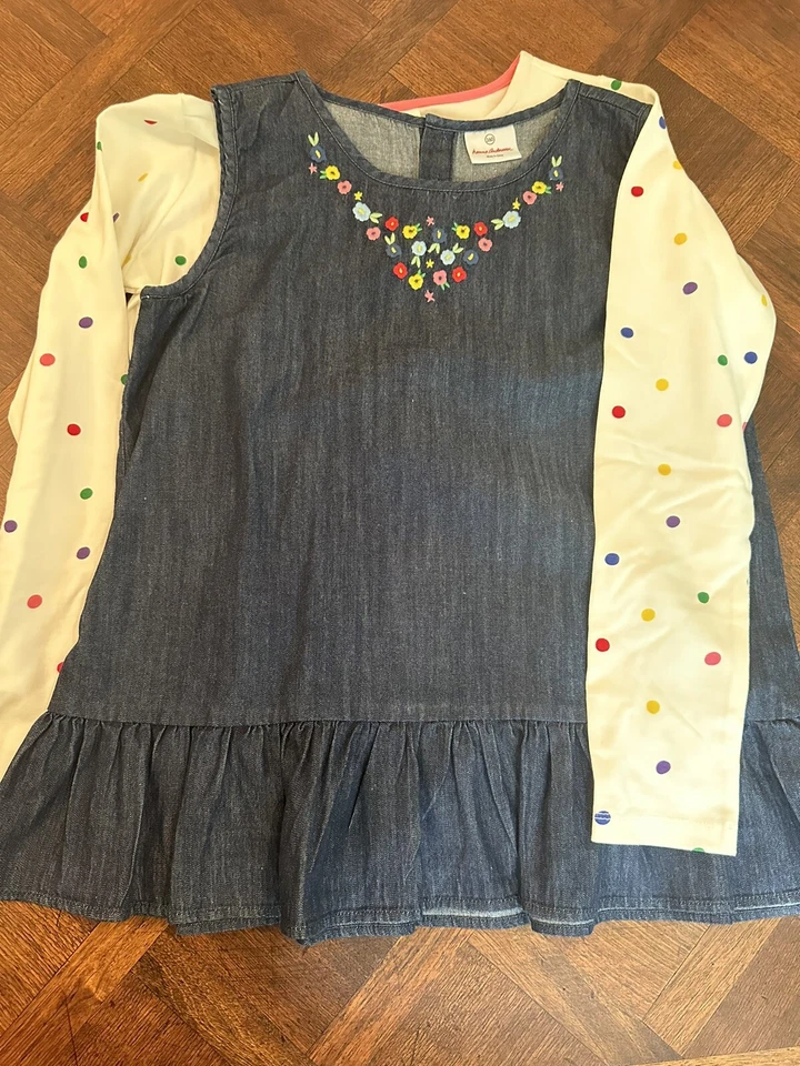Lote de 2: Top de mezclilla Hanna Andersson Back To School + Camisa a lunares Talla 14-16 Foto 1 de 4
