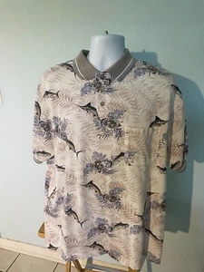Michael Austin Men's XL Polo Fish Floral Front Pocket Short Sleeve Shirt - Picture 1 of 4
