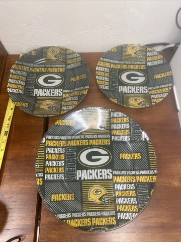 Three Green Bay Packers Glass serving dishes 13” 10” 11” Craft Homemade Cover