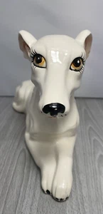 Whippet Hund Figur weiß Keramik ruhende Statue - Bild 1 von 24