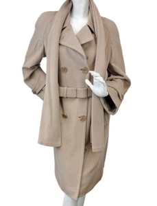 GIANFRANCO FERRE Cappotto Lungo Lana Cashmere 38 Marroni Sciarpa Doppio Petto - Foto 1 di 13
