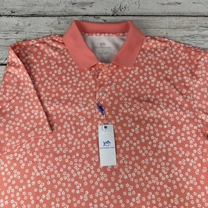 New Southern Men’s Polo AOP Floral Printed Size Large Conch Shell Pink Golf $88 - Picture 1 of 8