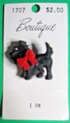 BOUTIQUE 1&1/4" RED BOW SCOTTIE PUPPY DOG BLACK PLASTIC SHANK BUTTON-E331 - Image 1 of 3