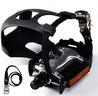Bike Pedals with Toe Clip and Straps, for Exercise Bike, Spin Bike and Outdoor B - Image 1 of 4