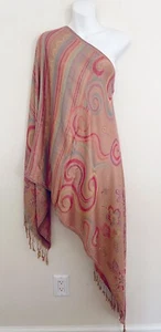 "NUEVO CON ETIQUETAS ~ Bufanda de cachemir envolvente vintage LOVE JERUSALEM flecos florales multicolor 27""x 72""" - Imagen 1 de 5