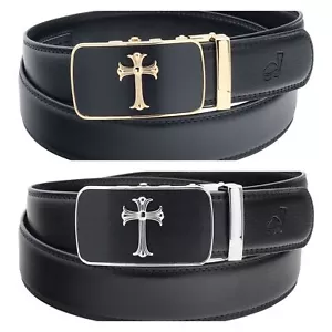 QHA Mens Ratchet Belt Jesus Cross Automatic Buckle 35mm Wide Q39 - Picture 1 of 25