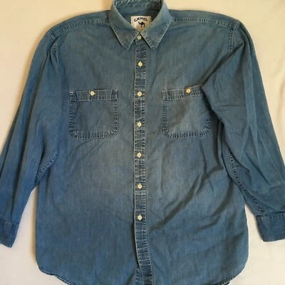 Camel Men's Blue Denim "Joe Camel" Tobacco Jazz Band Pockets L/S Shirt Large L - Image 1 of 4