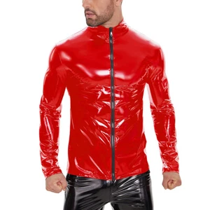 Men's Nightclub Fun Pvc High Gloss Patent Leather Jacket Sexy Leather Jacket - Picture 1 of 7
