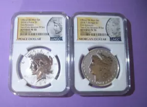 2024 NGC PF70 MORGAN PEACE REVERSE PROOF 2 COIN SET FIRST RELEASES/W COA & Box - Picture 1 of 4