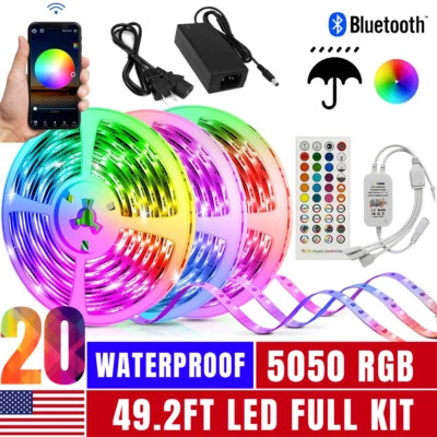100ft LED Strip Lights 5050 RGB Bluetooth Color Change Remote for Rooms Bar - Image 1 of 4
